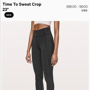Lululemon Time To Sweat Crop 23”  Black Size 6